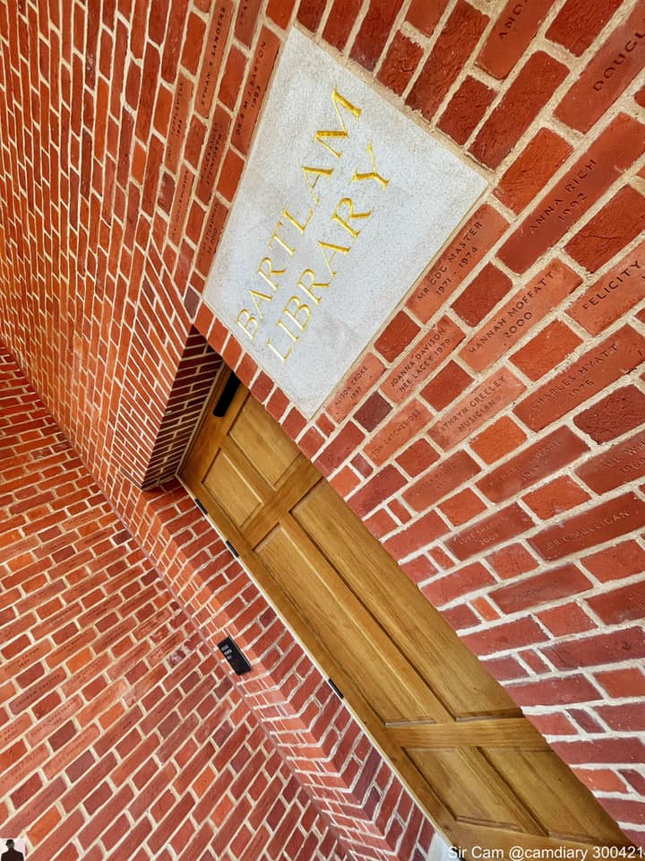 Image of front door to Bartlam Library, with name plaque and some named bricks (by and copyright Sir Cam)